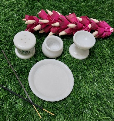 RS CRAFTS INDIA RS Handcrafted Marble Pooja Combo [DIYA,INCENSE HOLDER,KALASH,PRASHAD PLATE] Marble(1 Pieces, White)