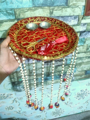 giftsrus Welcome Thali Ribbon Cutting Plate for Marriage Wedding Functions Event Stainless Steel(1 Pieces, Red)