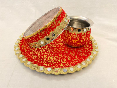 Vartanu Karwa Chauth Thali Plastic(1 Pieces, Red)