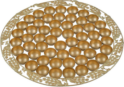 KAAC HANDICRAFTS Premium Chappan Bhog Thali/Decorative Poojan Thali For Home And Pooja Room Decor Aluminium, Iron(1 Pieces, Gold)
