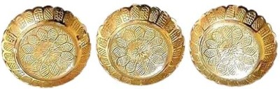 poojapaaths Heavy Pure 3 Brass Pooja Thali / Bhog Thali / Pooja Plate Flower Embossed Design Brass(3 Pieces, Gold)