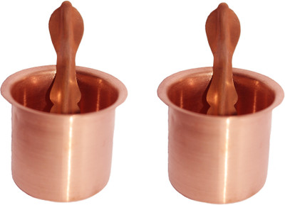 SHUBHDEEP Copper set of Panchpatra & pali ( Achmani) (Pack of 2) Copper(2 Pieces, Brown)
