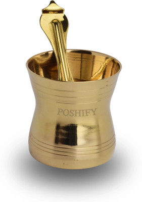 POSHIFY Divine Brass Pancha Patra With Spoon For Puja Ceremonies, Rituals, Home, Temple Brass(Gold)