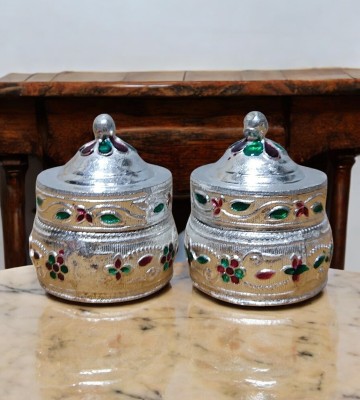 Sigaram Brass 1.5 Inch Meena Sindoor Kum Kum Dabbi For Home Pooja Decore K4607 Silver Plated(2 Pieces, Silver)