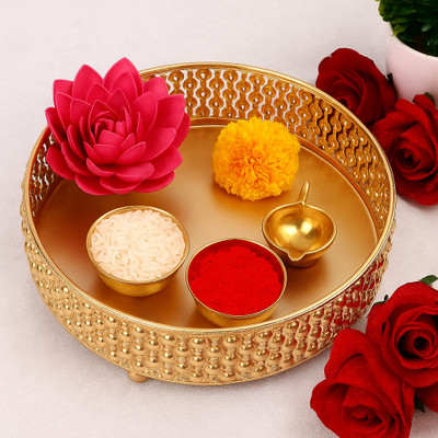 SARRA | Metal Round Festival Plate for Home Temple & Gifting Iron(1 Pieces, Gold)