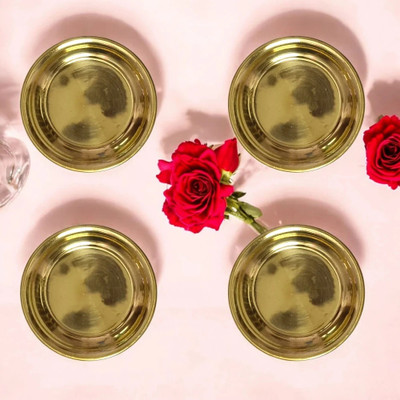 Divine Bazaar Divine Bazaar Set of 4 Lightweight Brass Thalis – 8 cm Each | Brass(4 Pieces, Yellow)