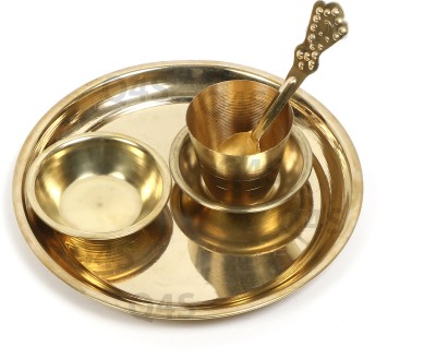 Q4S Premium Brass Pooja Thali Set 2 Bowls, Spoon, Glass & 4.5-Inch Plate for Worship Brass(Yellow)