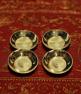 Apex Brass Creations PRASAD PLATE | BRASS HANDMADE POOJA PLATES | Brass(4 Pieces, Gold)