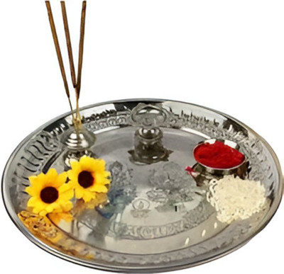 Preram PRERAM Traditional Steel Puja Thali Set Stainless Steel(1 Pieces, Silver)