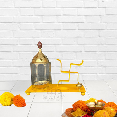 salvusappsolutions Traditional Brass Swastik Diya/Deepak with Agarbatti Stand for Pooja & Home-Temple Decor (6x7 Inch) (Yellow) Brass(1 Pieces, Yellow, Gold)