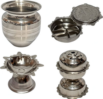 Preram 4-Piece Stainless Steel Pooja Set Stainless Steel(1 Pieces, Silver)