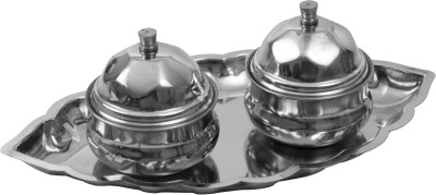 Spillbox Handcrafted Stainless Steel Thali kumkum Plate for Pooja/Worship – 2 bowl Stainless Steel(1 Pieces, Silver)