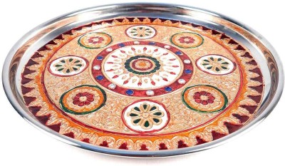 Apkamart Meenakari Flower Design Pooja Plate for Home/Temple/Diwali Poojan/Wedding Steel(1 Pieces, Multicolor)