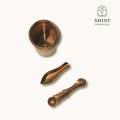 SHINI LIFESTYLE Copper Panch Patra with arga & aachmani / Panchapatra Set for Poojan Purpose Copper(3 Pieces, Brown)