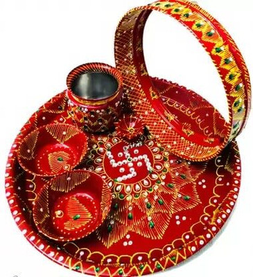 KARVA CHOTH karva\ choth thali set of Stainless Steel(6 Pieces, Red)