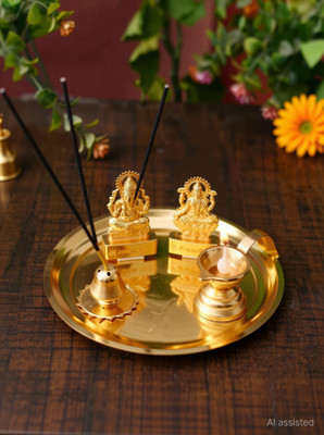 Collectible India Handicrafted pooja thali set Aluminium(1 Pieces, Gold)