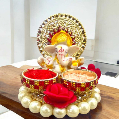 SHREE RIDDHI SIDDHI HANDCRAFT Ganpati Tilak Thali for Festivals Marble(1 Pieces, Multicolor)