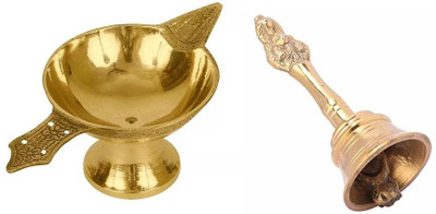 Utkarsh Combo Of Nagpari Head Pooja Puja Bell Ghanti With Akhand Laxmi Deepak Pital Diya Brass(Multicolor)