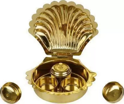 FuerDanni Shall Shape Kumkum Haldi Dabbi And Sindoor Uses Pack Of 1 Brass(1 Pieces, Gold)