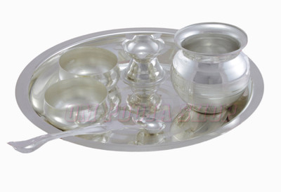 Om Pooja Shop German Silver Thali set Silver Plated(1 Pieces, Silver)