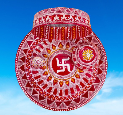 Himudahaat karwachauth pooja Steel(1 Pieces, Red, White)