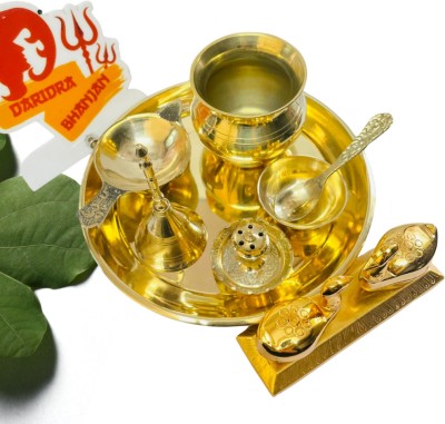 DARIDRA BHANJAN Brass Puja Thali Set, Pooja Thali, Arati, Puja set, Pooja Plate Set for Diwali Brass(1 Pieces, Gold)