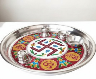 Preram PRERAM Decorative Steel Pooja Thali Stainless Steel(1 Pieces, Silver)