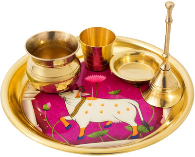SKG Brass Bhog Thali or Puja Thali combo of 5 Brass(5 Pieces, Gold)
