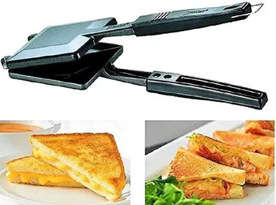 RECTITUDE Best Quality Non-stick Jumbo Grill Gas Bread Toaster, Sandwich Maker Grill 2 W Pop Up Toaster(Black)