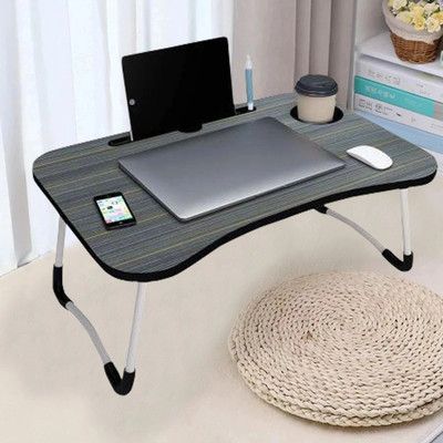 HF HARSH FASHION Multipurpose Foldable with Cup Holder, Study , Bed, Wood Portable Laptop Table(Finish Color - BLACK, Pre Assembled)