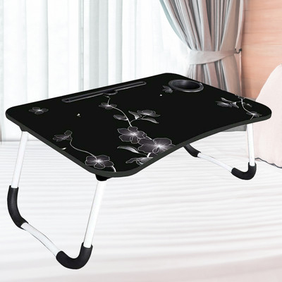 SIDGO Multipurpose Foldable with Cup Holder, Study , Bed Wood Portable Laptop Table(Finish Color - Black1, Pre Assembled)