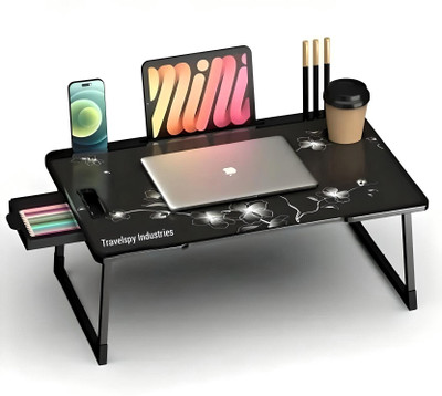 Alliance Multipurpose Foldable with Cup Holder, Study , Bed Wood Portable Laptop Table(Finish Color - Black-Flower, Pre Assembled)