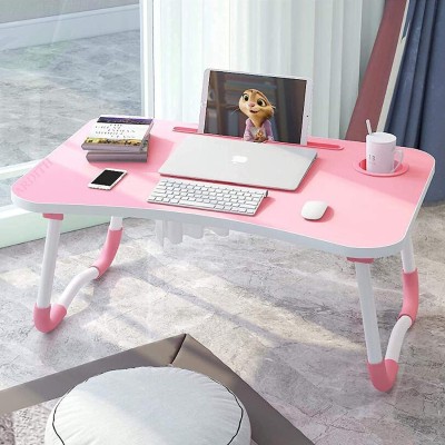 HF HARSH FASHION Multipurpose Foldable with Cup Holder, Study , Bed Wood Portable Laptop Table(Finish Color - Pink, Pre Assembled)