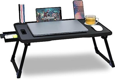 VRTREND Multipurpose Foldable with Cup Holder, Study , Bed Wood Portable Laptop Table(Finish Color - BLACK, Pre Assembled)