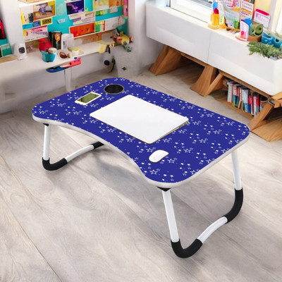 NAVRANGI Foldable Laptop Table with Cup Holder | Mac Holder | Study Table Rounded Edges Wood Portable Laptop Table(Finish Color - NAVY BLUE 1, Pre Assembled)