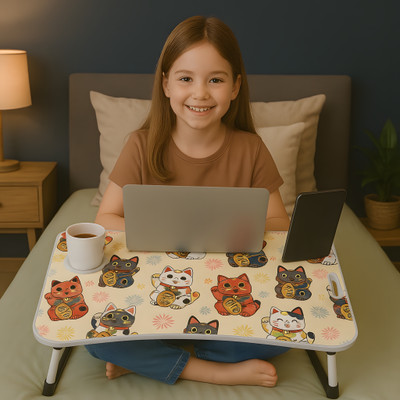 RCM Wood Portable Laptop Table(Finish Color - Digital Printed 48 Yellow, Pre Assembled)