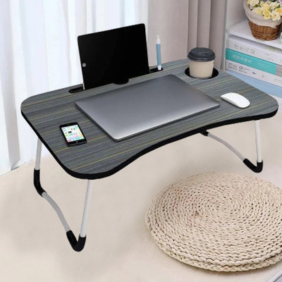 FurniGully Multipurpose Foldable with Cup Holder, Study , Bed, Wood Portable Laptop Table(Finish Color - BLACK, Pre Assembled)