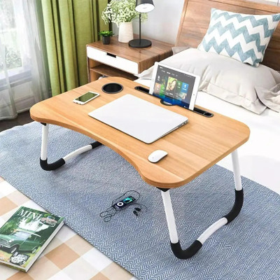 Alliance Multipurpose Foldable with Cup Holder, Study , Bed Wood Portable Laptop Table(Finish Color - White-Brown, Pre Assembled)