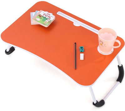 URBANE CHIC Foldable Multipurpose Bed Table, Mini Lap desk With Tablet/mobile & Cup Holder Wood Portable Laptop Table(Finish Color - orange, Pre Assembled)