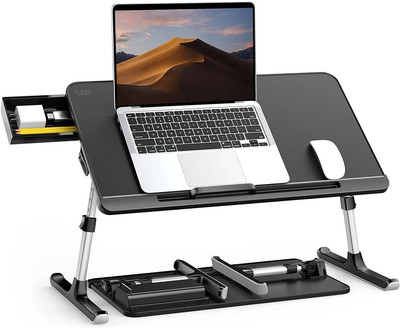 SAIJI Adjustable Bed Tray & Storage (L) Metal Portable Laptop Table(Finish Color - Black, Pre Assembled)