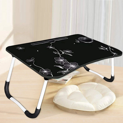 RUTJA Foldable Multipurpose Wood Portable Laptop Table(Finish Color - Black Flower, Pre Assembled)