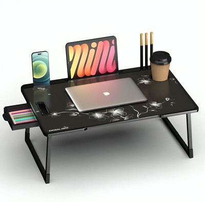 Alliance Multipurpose Foldable with Cup Holder, Study , Bed Wood Portable Laptop Table(Finish Color - Black-Flower, Pre Assembled)