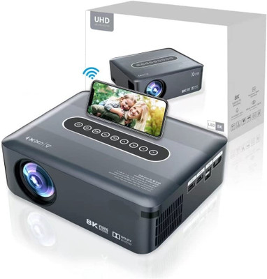 dkian X1 8K FHD Dual WiFi Bluetooth Android 9 Voice Control Remote Dolby Audio 300inch 12500 lm LCD Corded Mobiles Portable Projector(Grey)