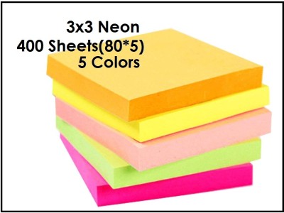 AirSoft Paper Self Sticky Pads 400 Sheets In Multicloured,For Office,Paper3*3Neon(80*5) 400 Sheets Self Adhesive Regular Post It, 5 Colors(Set Of 1, Multicolor)
