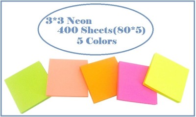 AirSoft Sticky Notes Vibrant Colours Fluorescent Paper 400 Sheets 3x3Neon(80*5)5 Colors 400 Sheets Self Adhesive Regular Post It, 5 Colors(Set Of 1, Multicolor)