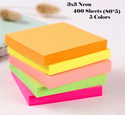 AirSoft Sticky Notes Bright Colorful Sticky Pad ,400 Sheets 3x3 Neon,(80*5) 400 Sheets Self Adhesive Regular Post It, 5 Colors(Set Of 1, Multicolor)