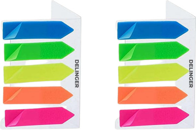 DELINGER Sticky Notes Flim Index 250 Sheets Page Marker Arrow Flags, 5 Colors(Set Of 125, Neon)