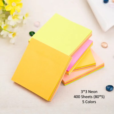 AirSoft Vibrant Colors Fluorescent Paper 3 x 3 Inch Sticky Notes Self Adhesive Post It 400 Sheets Regular, 5 Colors(Set Of 1, Multicolor)