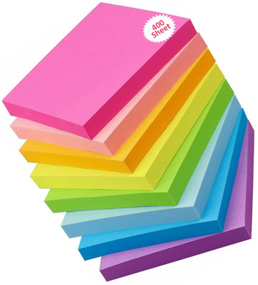 KIDLAND Fluorescent Paper Self Adhesive Sticky 80 sheets per color 400 Sheets Regular, 5 Colors(Set Of 1, Multicolor)
