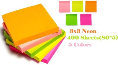 AirSoft NeonTask Post Its 400 Sheets Sticky Notes 5 Colors 3x3 Neon,(80*5) 400 Sheets Self Adhesive Regular Post It, 5 Colors(Set Of 1, Multicolor)